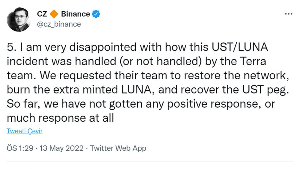 Luna neden çöktü? Binance CEO'su CZ yaşananları açıkladı